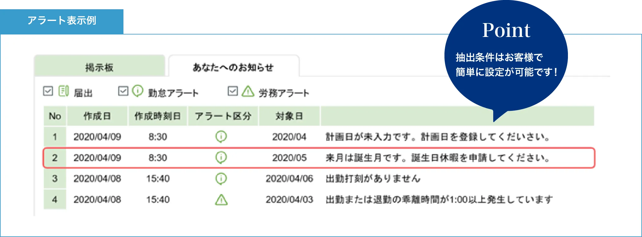 Point 抽出条件はお客様で簡単に設定が可能です！
